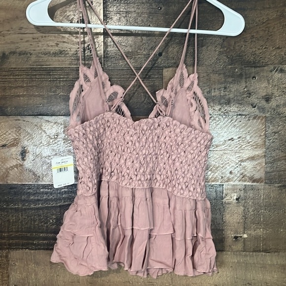 Free People Adella Lace Smock Back Ruffle Cotton Blend Back Detail Cami Mauve M - Picture 5 of 5